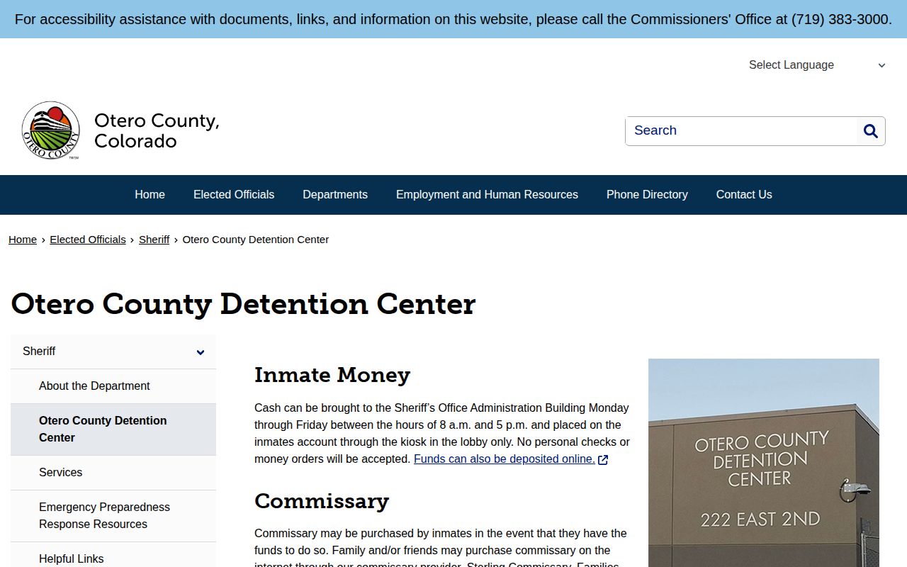 Otero County Detention Center booking record service page
