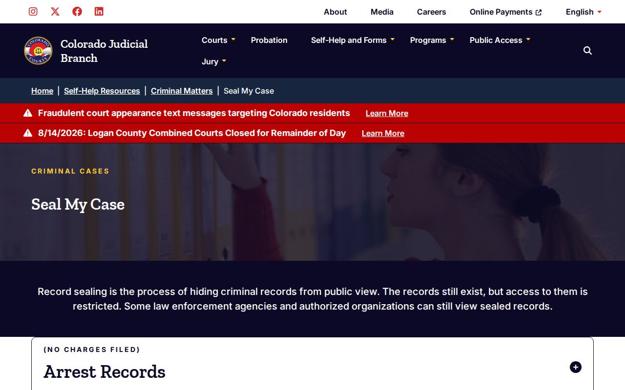 Colorado court forms for sealing Otero County arrest records